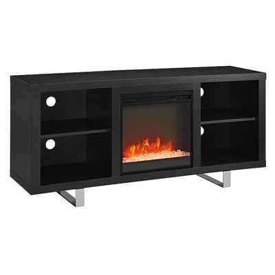 4 Cubby Modern Electric Fireplace with Metal Legs TV Stand for TVs up to 65" - Saracina Home Black 4 4 Cubby Modern Electric Fireplace with Metal Legs TV Stand for TVs up to 65" - Saracina Home Black - Image 2