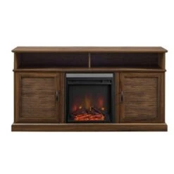 Transitional Highboy Fluted Door TV Stand with Electric Fireplace for TVs up to 65" - Saracina Home Slate Gray