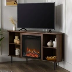 Helen Modern Transitional Corner with Electric Fireplace TV Stand for TVs up to 55" - Saracina Home Rustic Oak