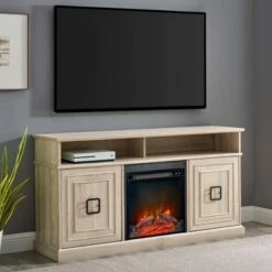 Modern 2 Door TV Stand with Electric Fireplace for TVs up to 65" - Saracina Home Slate Gray