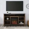 Farmhouse 2 Door TV Stand with Electric Fireplace for TVs up to 58" - Saracina Home Gray Wash
