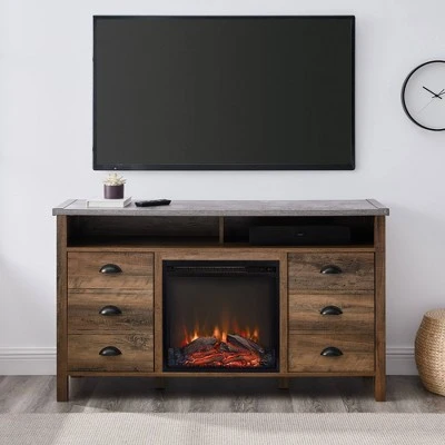 Farmhouse 2 Door TV Stand with Electric Fireplace for TVs up to 58" - Saracina Home Gray Wash 4 Farmhouse 2 Door TV Stand with Electric Fireplace for TVs up to 58" - Saracina Home Gray Wash - Image 2