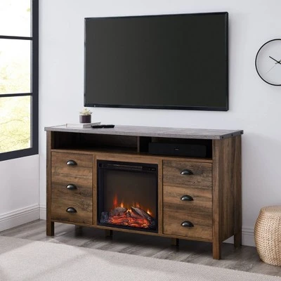 Farmhouse 2 Door TV Stand with Electric Fireplace for TVs up to 58" - Saracina Home Gray Wash 6 Farmhouse 2 Door TV Stand with Electric Fireplace for TVs up to 58" - Saracina Home Gray Wash - Image 4