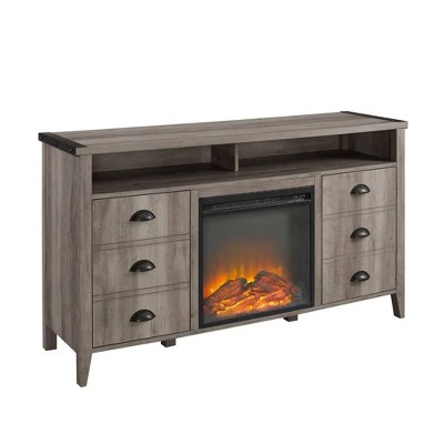 Farmhouse 2 Door TV Stand with Electric Fireplace for TVs up to 58" - Saracina Home Gray Wash 12 Farmhouse 2 Door TV Stand with Electric Fireplace for TVs up to 58" - Saracina Home Gray Wash - Image 10