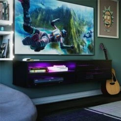 Glitch Floating TV Stand for TVs up to 60" Black - NTENSE