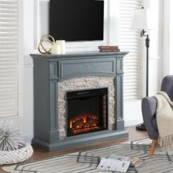 Salski Electric Media Fireplace Gray/Weathered Stone - Aiden Lane
