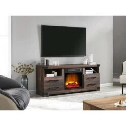 HearthPro Perry Electric Fireplace TV Stand in Rustic Brown - SP6543-OF