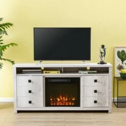 Electric Fireplace TV Stand for TVs up to 70" Oak - Home Essentials