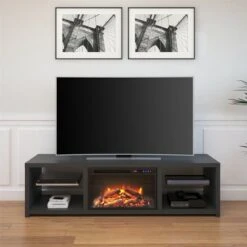 70" Bryan Fireplace TV Stand Black - Room & Joy