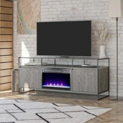 Room & Joy Creswell Modern TV Stand & Console with Electric Fireplace For TVs Up To 65" Gray Oak - Room & Joy