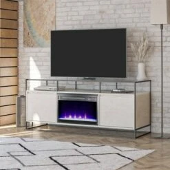 Room & Joy Creswell Modern TV Stand & Console with Electric Fireplace For TVs Up To 65" Plaster - Room & Joy