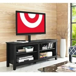 Farmhouse 4 Cubby Wood Open Storage with Mount TV Stand for TVs up to 65" - Saracina Home Black