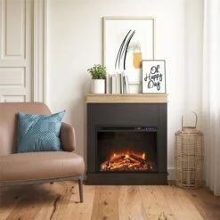 Room & Joy Mendon Fireplace Mantel Black/Natural Mantel - Room & Joy