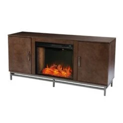 Retim Alexa Smart Fireplace with Media Storage Brown/Silver - Aiden Lane