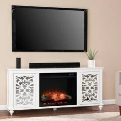 Hallvy Touch Panel Fireplace with Media Storage White - Aiden Lane