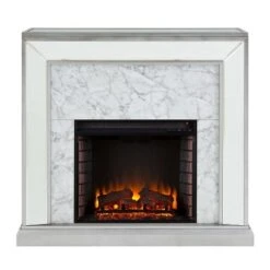 Tynchel Mirrored Faux Marble Fireplace Antique Silver - Aiden Lane