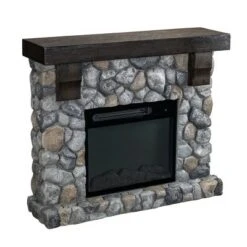 44" Freestanding Electric Fireplace Gray - Home Essentials