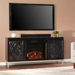 Yupayne Electric Fireplace Console with Media Storage Black - Aiden Lane