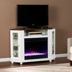 Ruldon Color Changing Fireplace with Media Storage White/Brown - Aiden Lane
