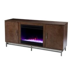 Retim Color Changing Fireplace with Media Storage Brown/Silver - Aiden Lane