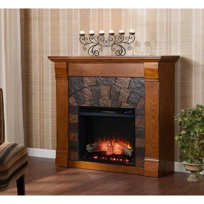Paulm Faux Stone Touch Panel Electric Fireplace Salem Antique Oak - Aiden Lane 4 Paulm Faux Stone Touch Panel Electric Fireplace Salem Antique Oak - Aiden Lane - Image 2