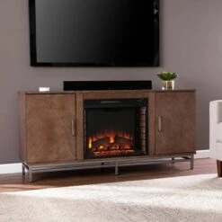 Retim Electric Fireplace with Media Storage Brown/Silver - Aiden Lane -Cheap TV Stands Store unnamed file 1956