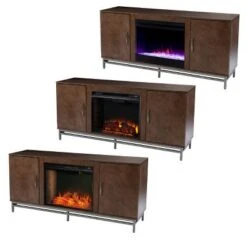 Retim Electric Fireplace with Media Storage Brown/Silver - Aiden Lane -Cheap TV Stands Store unnamed file 1959