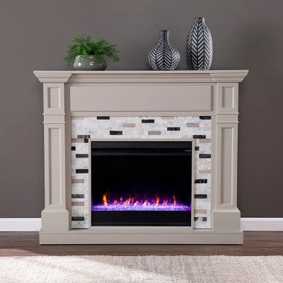 Talsham Color Changing Electric Fireplace with Marble Surround Gray - Aiden Lane 5 Talsham Color Changing Electric Fireplace with Marble Surround Gray - Aiden Lane - Image 3