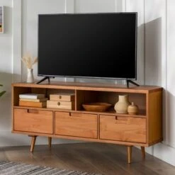Cara Mid-Century Modern 3 Drawer Corner TV Stand for TVs up to 55" - Saracina Home Walnut -Cheap TV Stands Store unnamed file 204