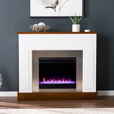 Cerkby Color Changing Electric Fireplace White/Dark Tobacco - Aiden Lane 4 Cerkby Color Changing Electric Fireplace White/Dark Tobacco - Aiden Lane - Image 2
