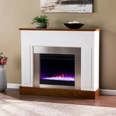 Cerkby Color Changing Electric Fireplace White/Dark Tobacco - Aiden Lane 5 Cerkby Color Changing Electric Fireplace White/Dark Tobacco - Aiden Lane - Image 3