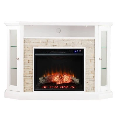 Reddon Corner Convertible Touch Panel Electric Fireplace with Storage - Aiden Lane White 4 Reddon Corner Convertible Touch Panel Electric Fireplace with Storage - Aiden Lane White - Image 2
