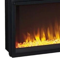 57" Metal Fireplace Inset with 6 Level Temperature Setting Black - Benzara