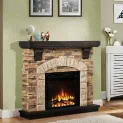 45" Freestanding Electric Fireplace Tan - Home Essentials