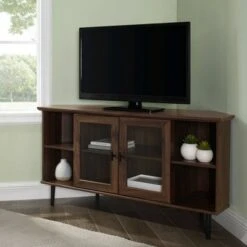 Modern Glass Door Corner TV Stand for TVs up to 55" - Saracina Home White Oak -Cheap TV Stands Store unnamed file 254