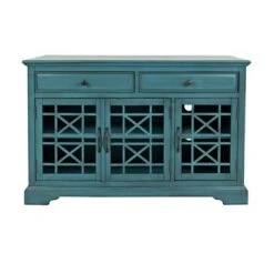 Wooden Media Unit with 2 Drawers and 3 Doors Blue - Benzara