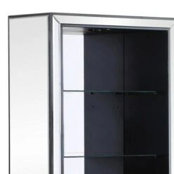 3 Drawer Mirrored Media Tower with Adjustable Glass Shelves Silver - Benzara