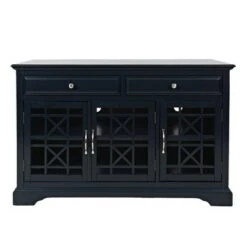 Wooden Media Unit with 2 Drawers and 3 Doors with X Motif Details - Benzara Brown
