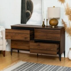 4 Drawer Modern Storage Dresser TV Stand for TVs up to 58" - Saracina Home Dark Walnut
