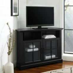 Tasi Traditional Windowpane Corner TV Stand for TVs up to 50" - Saracina Home Solid Black