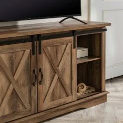 Modern Sliding Barndoor Farmhouse TV Stand for TVs up to 65" - Saracina Home White/rustic Oak -Cheap TV Stands Store unnamed file 3359