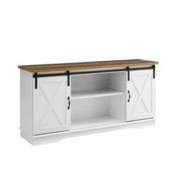 Modern Sliding Barndoor Farmhouse TV Stand for TVs up to 65" - Saracina Home White/rustic Oak -Cheap TV Stands Store unnamed file 3362