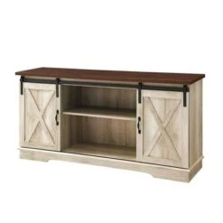 Modern Sliding Barndoor Farmhouse TV Stand for TVs up to 65" - Saracina Home White/rustic Oak -Cheap TV Stands Store unnamed file 3367