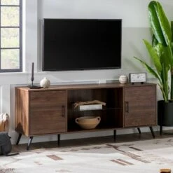 2 Door Mid-Century Modern Wood Storage TV Stand for TVs up to 65" - Saracina Home Dark Walnut -Cheap TV Stands Store unnamed file 3422