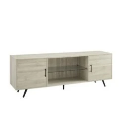 2 Door Mid-Century Modern Wood Storage TV Stand for TVs up to 80" - Saracina Home Dark Walnut