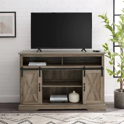 Farmhouse Sliding Barndoor Highboy TV Stand for TVs up to 58" - Saracina Home Solid White/rustic Oak 5 Farmhouse Sliding Barndoor Highboy TV Stand for TVs up to 58" - Saracina Home Solid White/rustic Oak - Image 3