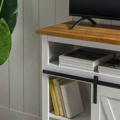 Farmhouse Sliding Barndoor Highboy TV Stand for TVs up to 58" - Saracina Home Solid White/rustic Oak 10 Farmhouse Sliding Barndoor Highboy TV Stand for TVs up to 58" - Saracina Home Solid White/rustic Oak - Image 8