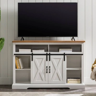 Farmhouse Sliding Barndoor Highboy TV Stand for TVs up to 58" - Saracina Home Solid White/rustic Oak 15 Farmhouse Sliding Barndoor Highboy TV Stand for TVs up to 58" - Saracina Home Solid White/rustic Oak - Image 13