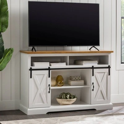 Farmhouse Sliding Barndoor Highboy TV Stand for TVs up to 58" - Saracina Home Solid White/rustic Oak 16 Farmhouse Sliding Barndoor Highboy TV Stand for TVs up to 58" - Saracina Home Solid White/rustic Oak - Image 14
