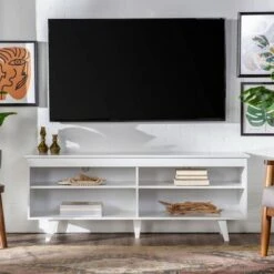 Modern Contemporary Simple Wood Storage Console TV Stand for TVs up to 65" - Saracina Home Gray
